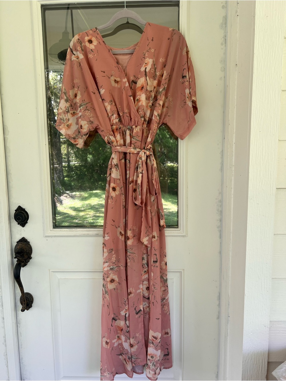 Floral Wrap Maxi Dress in Dusty Rose